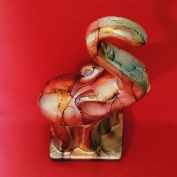 Gold Glazed Elephant Mom Baby Figurine Sculpture Long Legs Free Standing Statue - Picture 4 of 13